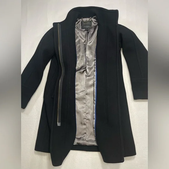 J.Crew Stadium Cloth Nello Gori Wool Coat Black Zip Front Size 2 Classic Luxury - Picture 6 of 12